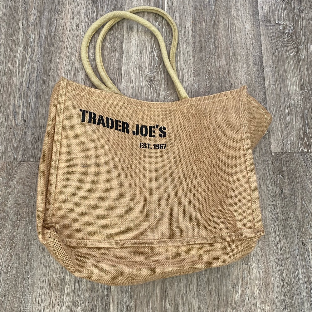 Trader Joes reusable burlap tote bag